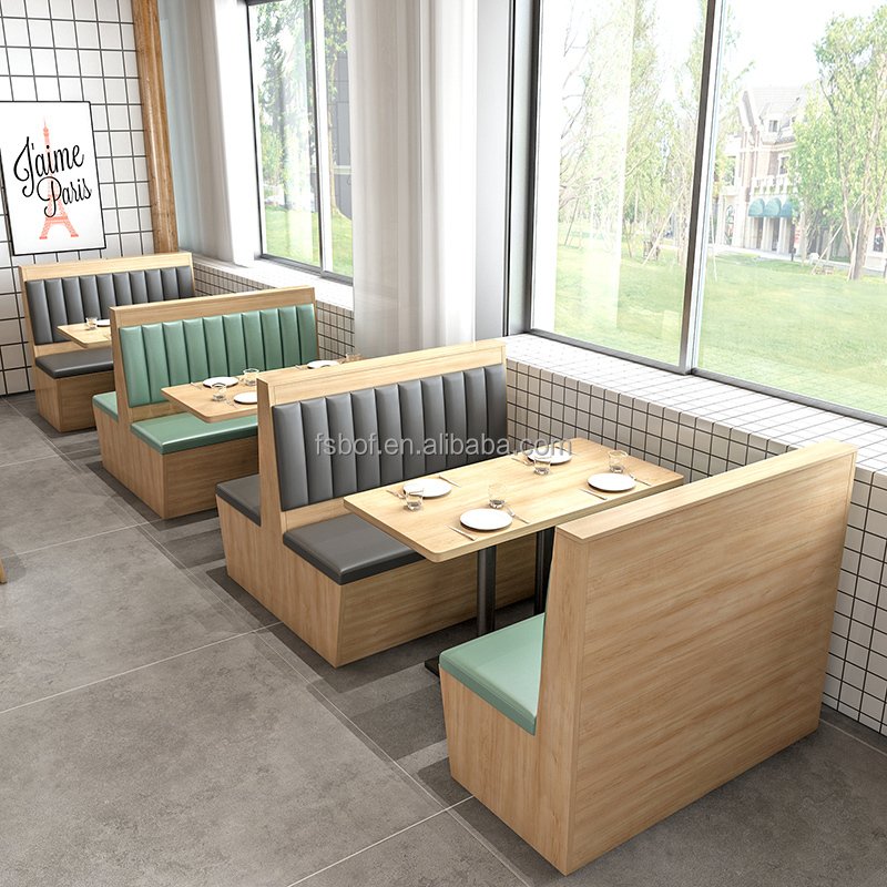 Full solution custom design commercial interior wood furniture restaurant with sofa table chair moon sofa booth