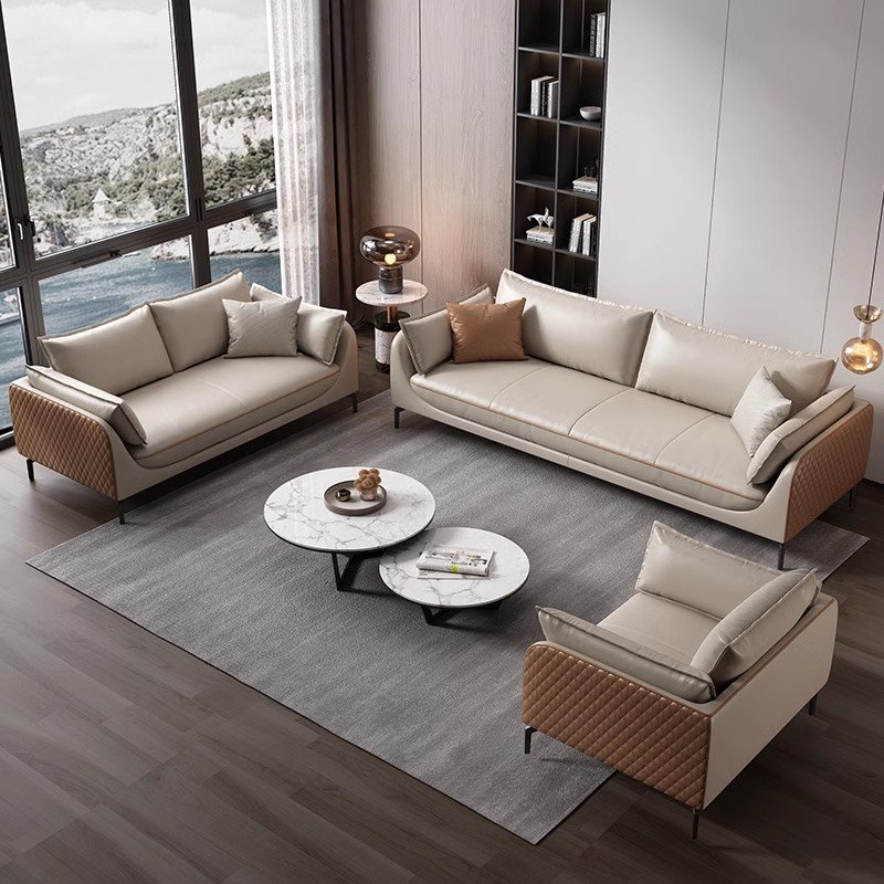 Modern 1+1+3 Seat Wooden Leather Office Sofa Set for Waiting Room Living Room Hotel or School Furniture