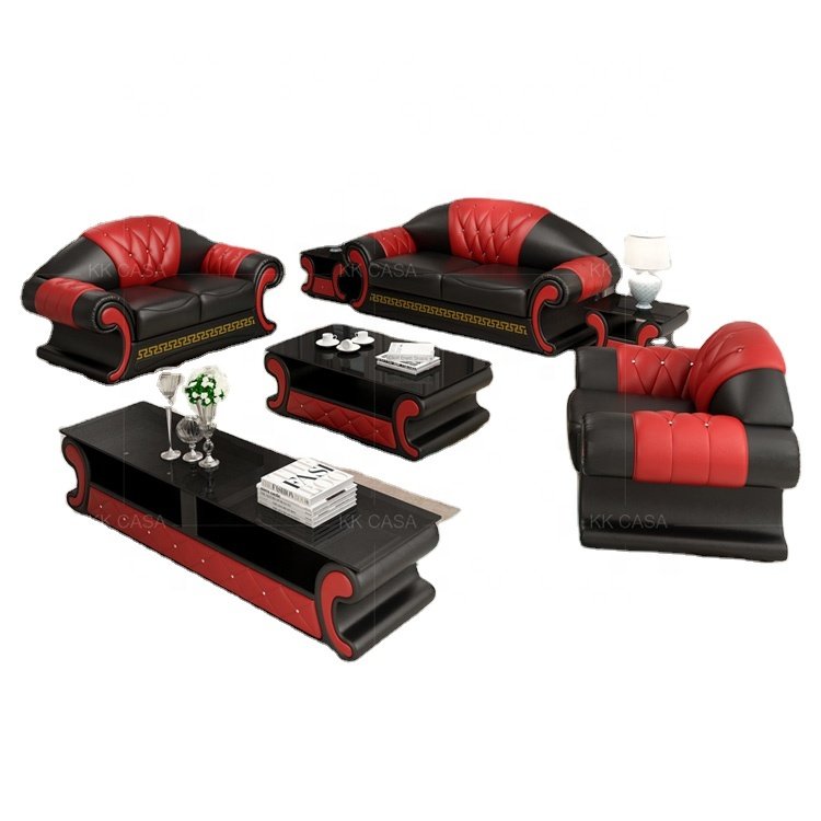 Factory cost leather sofa for living room black and red leather sofas set 123 sectional
