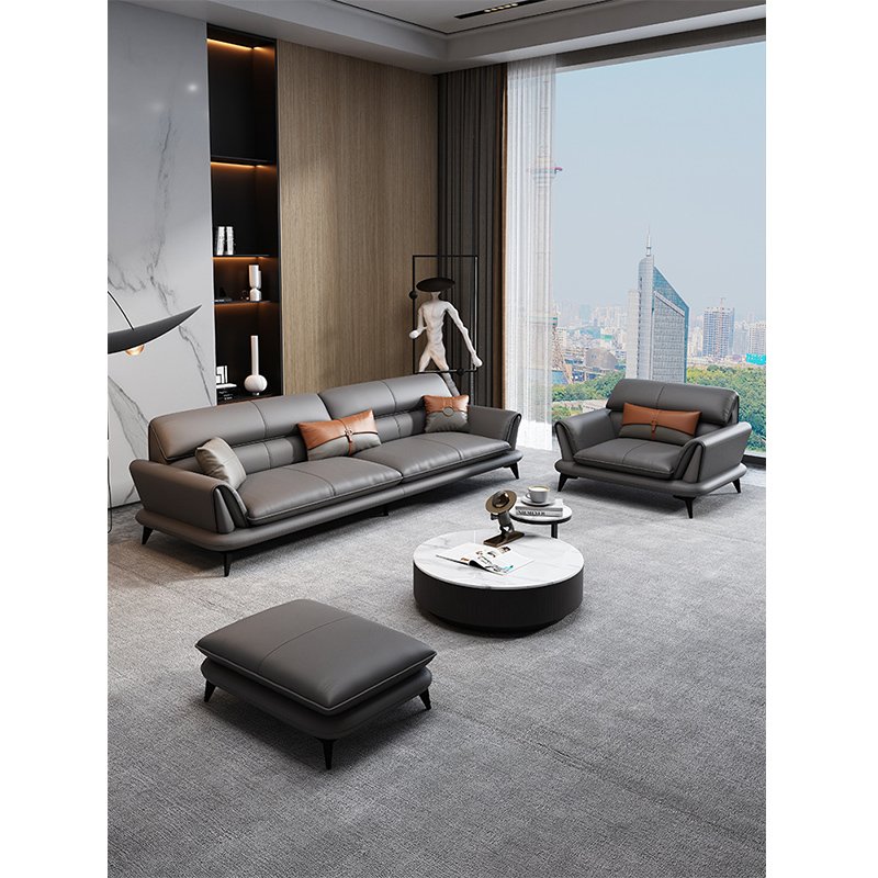 Ekintop Furniture New Design Exquisite Three-seat Luxurious Leather Living Room Comfortable Office Sofa