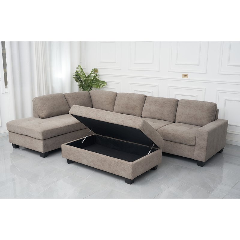Living Room L Shaped Sofa With Ottoman Fabric Furniture Modern Sectional Sofa Modern OEM ODM Customized