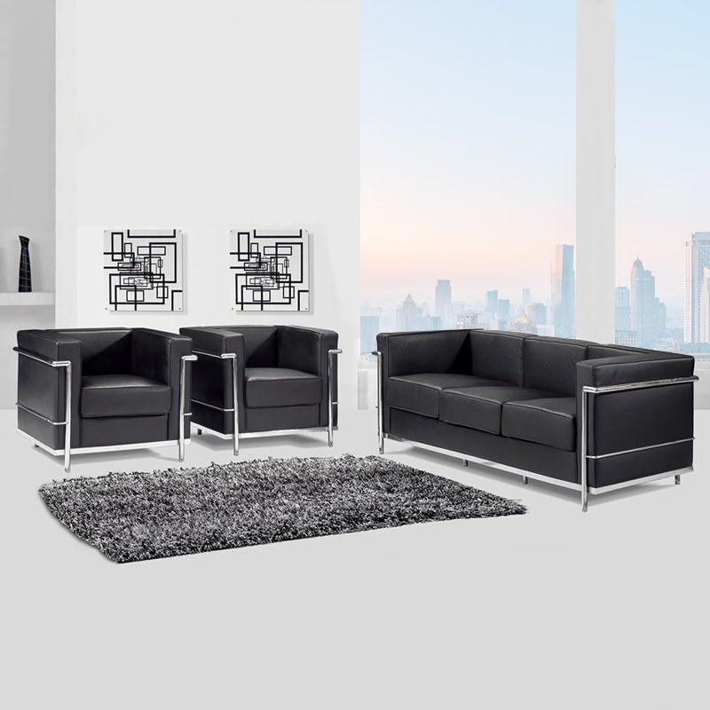 Hot selling and cheap Stainless steel foot solid wood frame sofa for office Modern and fashionable office sofa set furniture