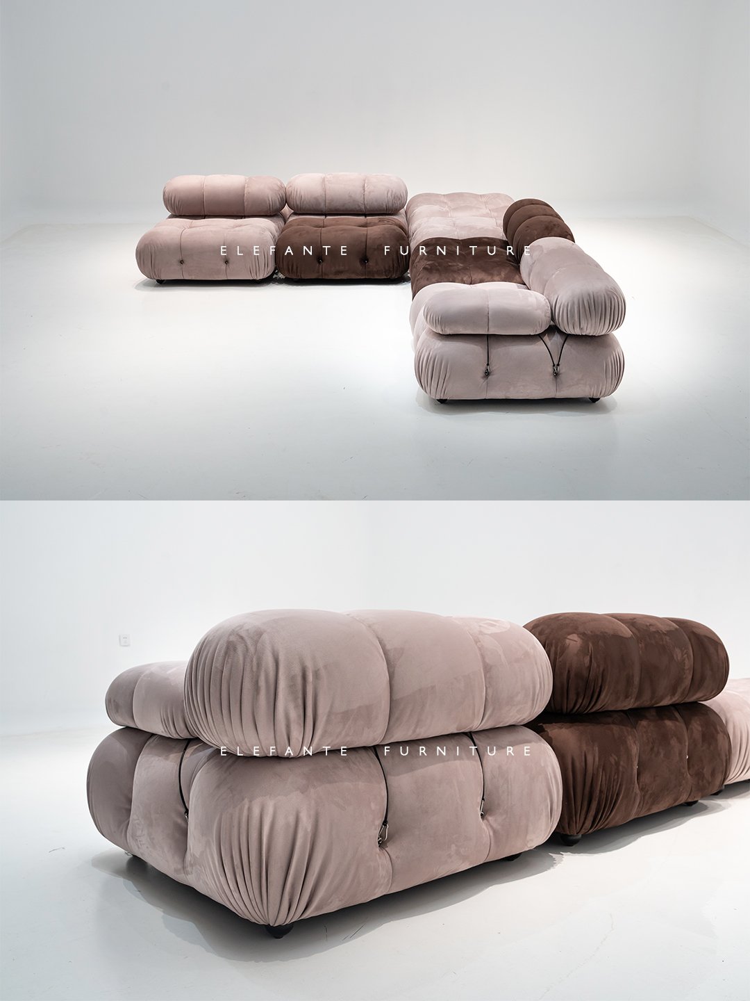 Elefante Flexible Free Placement Postmodern Italian Style L Shape Modular Counch Velvet Modular Sofa Sectional