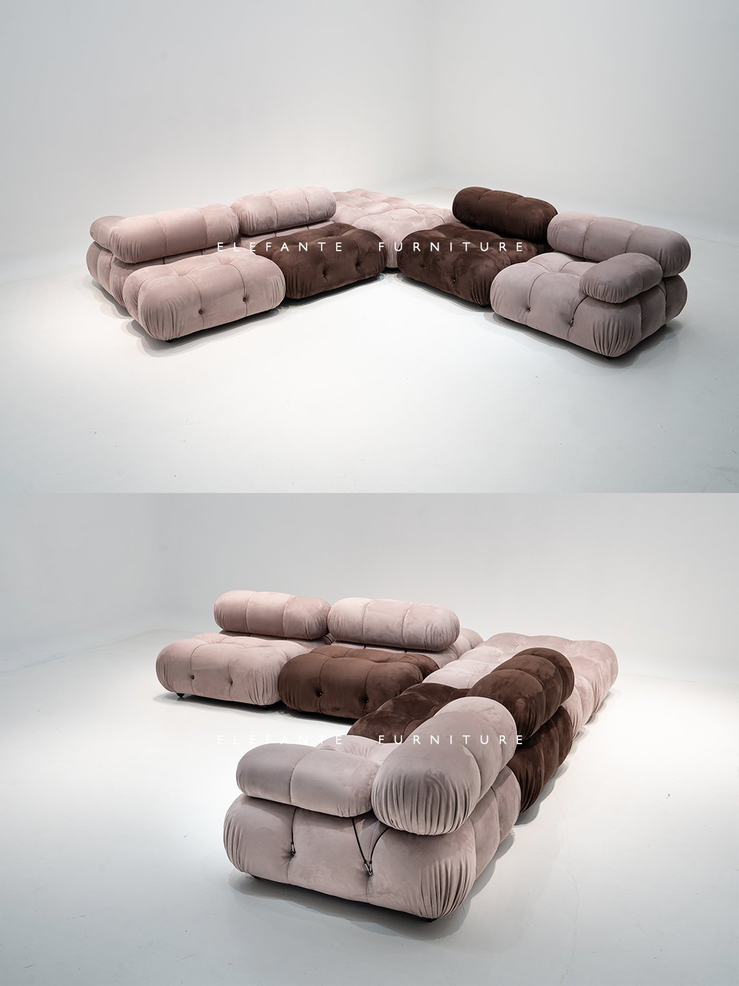 Elefante Flexible Free Placement Postmodern Italian Style L Shape Modular Counch Velvet Modular Sofa Sectional