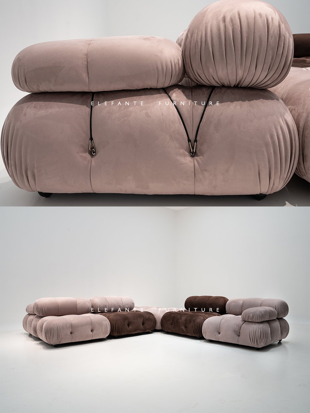 Elefante Flexible Free Placement Postmodern Italian Style L Shape Modular Counch Velvet Modular Sofa Sectional