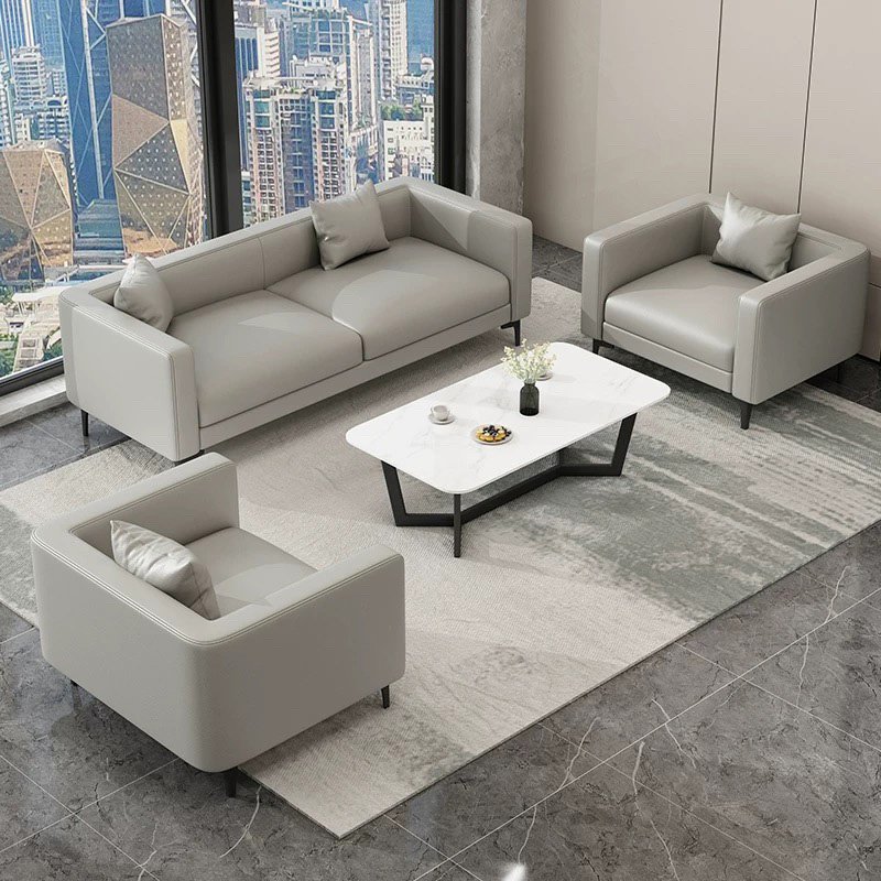 Modern Executive Office Sofa Grey Office Sofa Living Room Leather Reception Couch Sectional Lounge Sofa Set