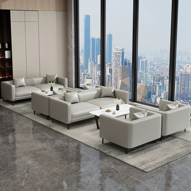 Modern Executive Office Sofa Grey Office Sofa Living Room Leather Reception Couch Sectional Lounge Sofa Set