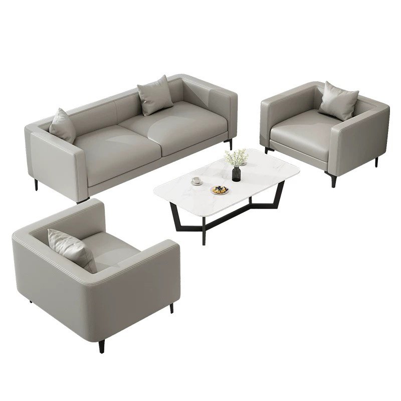 Modern Executive Office Sofa Grey Office Sofa Living Room Leather Reception Couch Sectional Lounge Sofa Set