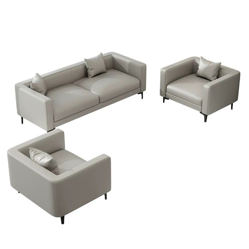 Modern Executive Office Sofa Grey Office Sofa Living Room Leather Reception Couch Sectional Lounge Sofa Set