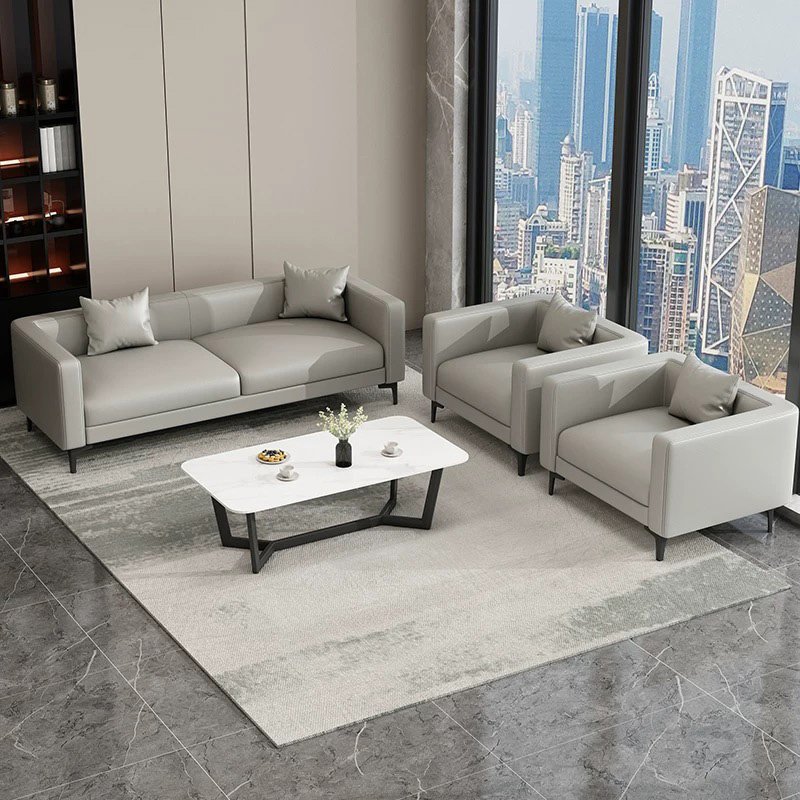 Modern Executive Office Sofa Grey Office Sofa Living Room Leather Reception Couch Sectional Lounge Sofa Set