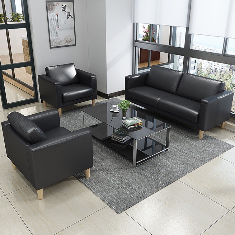 Simple Office Sofa The Best Price PU Leather Sofa with Coffee Table Set Office Room Furniture Synthetic Leather Modular Modern