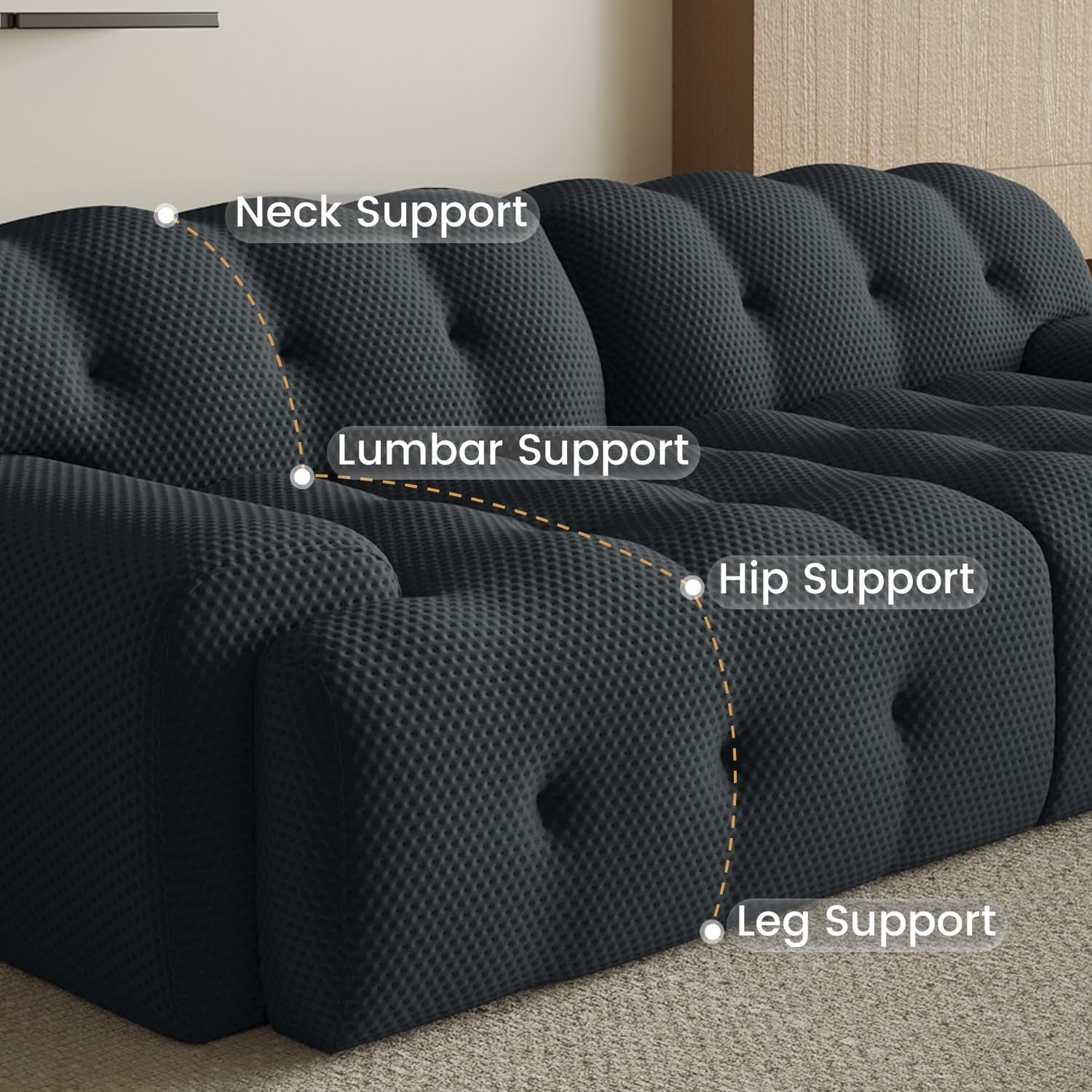 Oversized Loveseat Sofa 3D Mesh Fabric Comfy Sectional Cloud Sofa Couches Curved Couch for Living Room Office Apartment