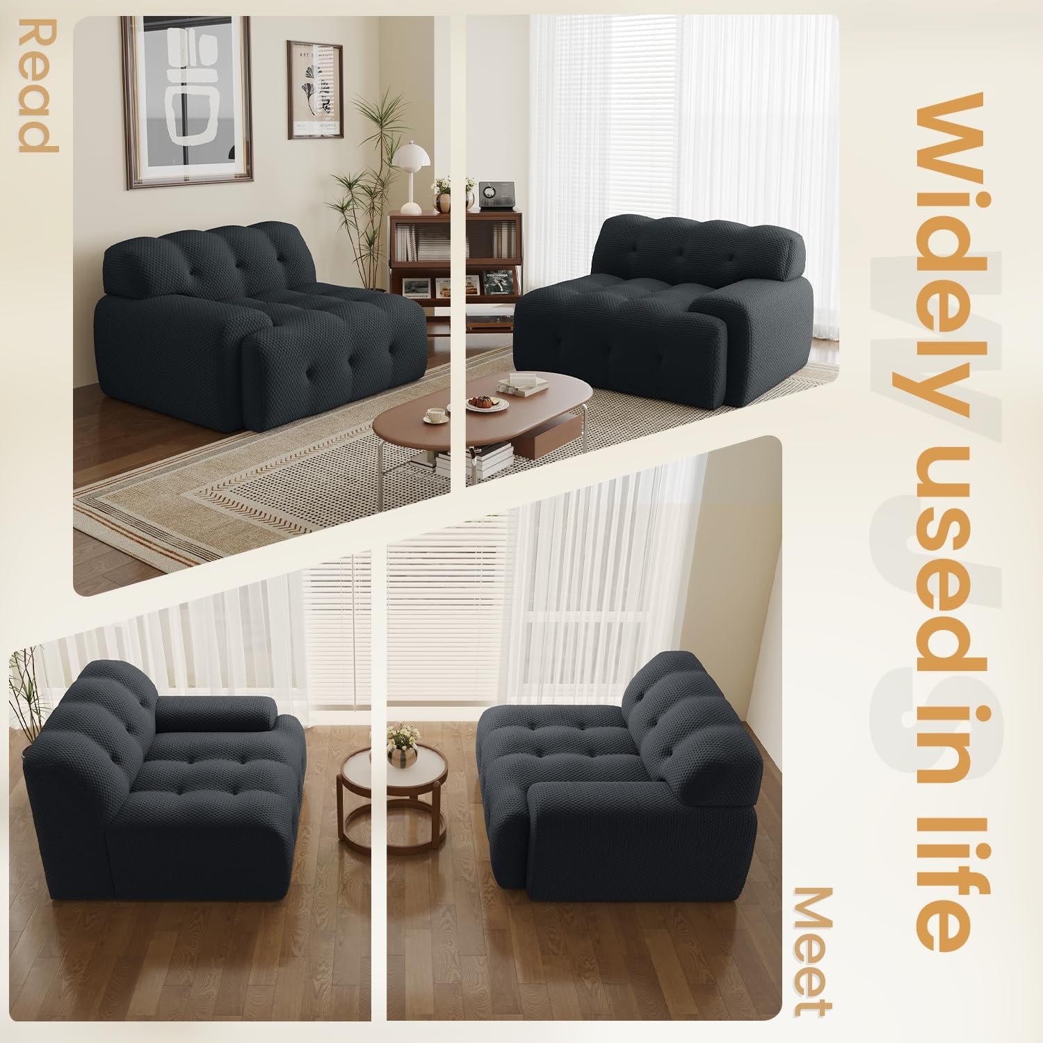 Oversized Loveseat Sofa 3D Mesh Fabric Comfy Sectional Cloud Sofa Couches Curved Couch for Living Room Office Apartment