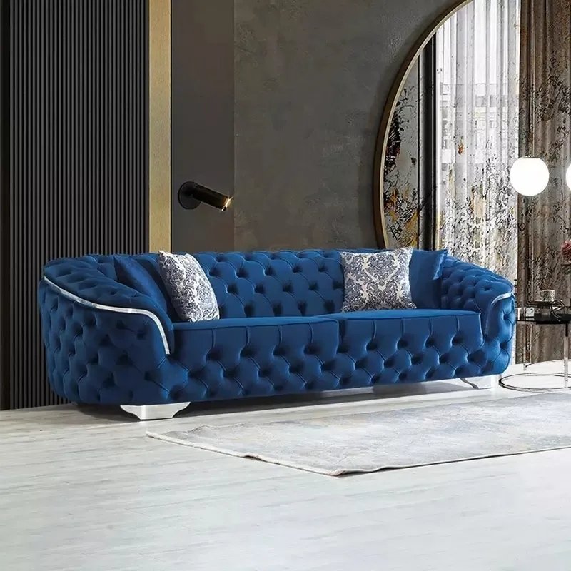 Luxury living room gold stainless steel sofa, velvet soft bag export sofa hotel office sofa combination