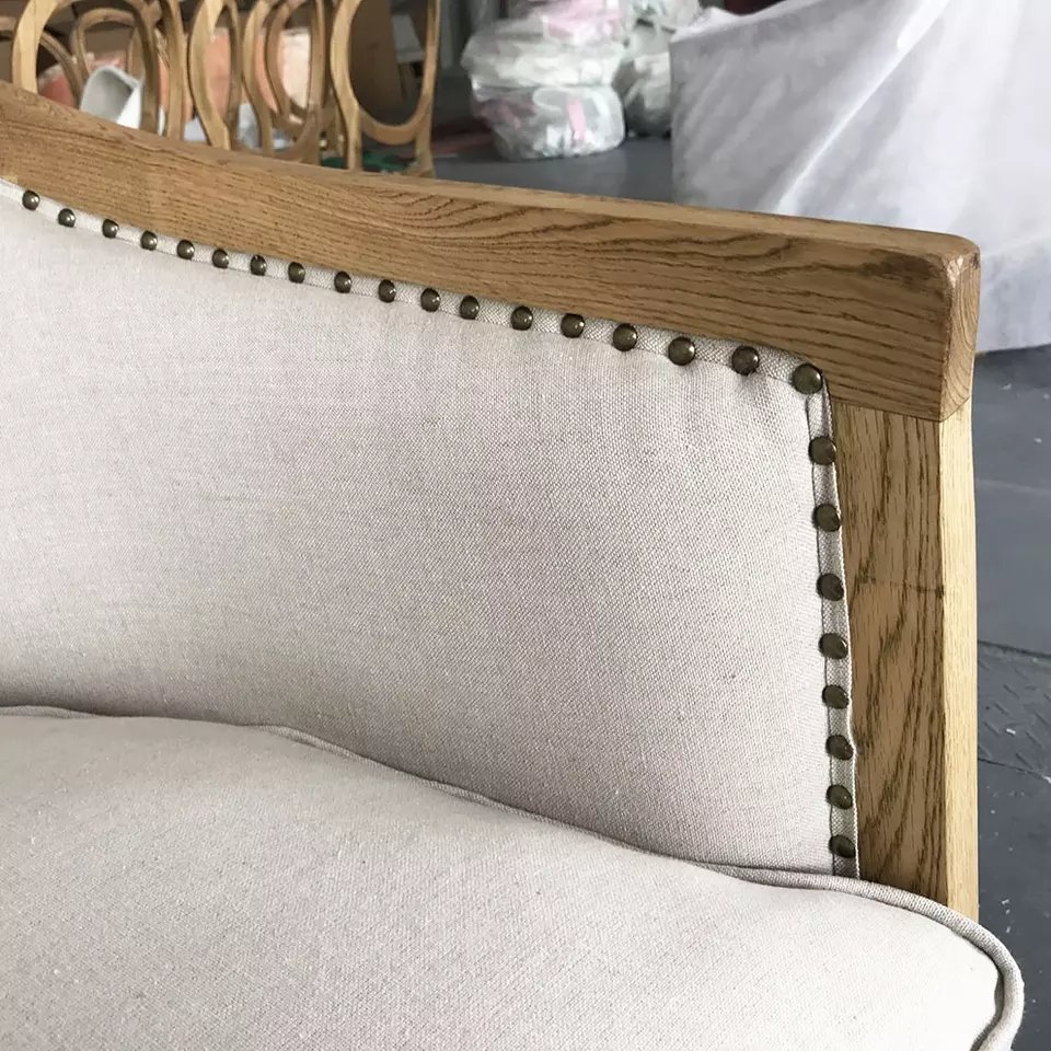 MRS WOODS French Style Wooden Frame White Upholstered Slope Arm Sofa Love Seat With Oak Legs