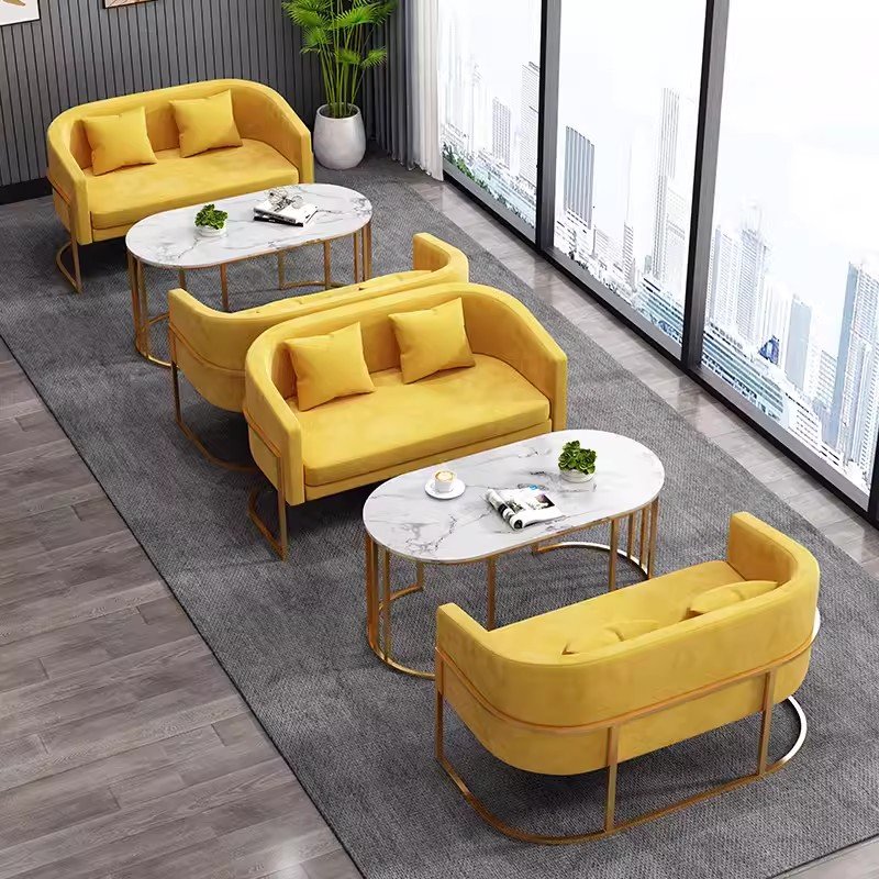 Modern Light Luxury Office Hotel Lobby Reception Sofa Comfortable Long Sitting Sofa Table and Chair Combination Sofa Sets 2 Sets