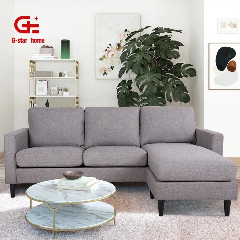 European Style Couch Sofa Set Furniture Grey Fabric Couch Living Room L-Shaped Sofa