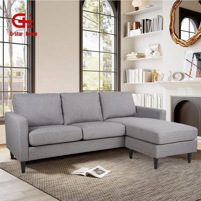 European Style Couch Sofa Set Furniture Grey Fabric Couch Living Room L-Shaped Sofa