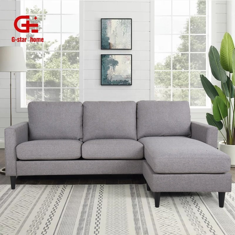 European Style Couch Sofa Set Furniture Grey Fabric Couch Living Room L-Shaped Sofa