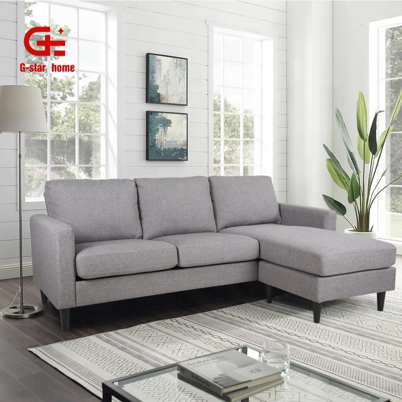 European Style Couch Sofa Set Furniture Grey Fabric Couch Living Room L-Shaped Sofa