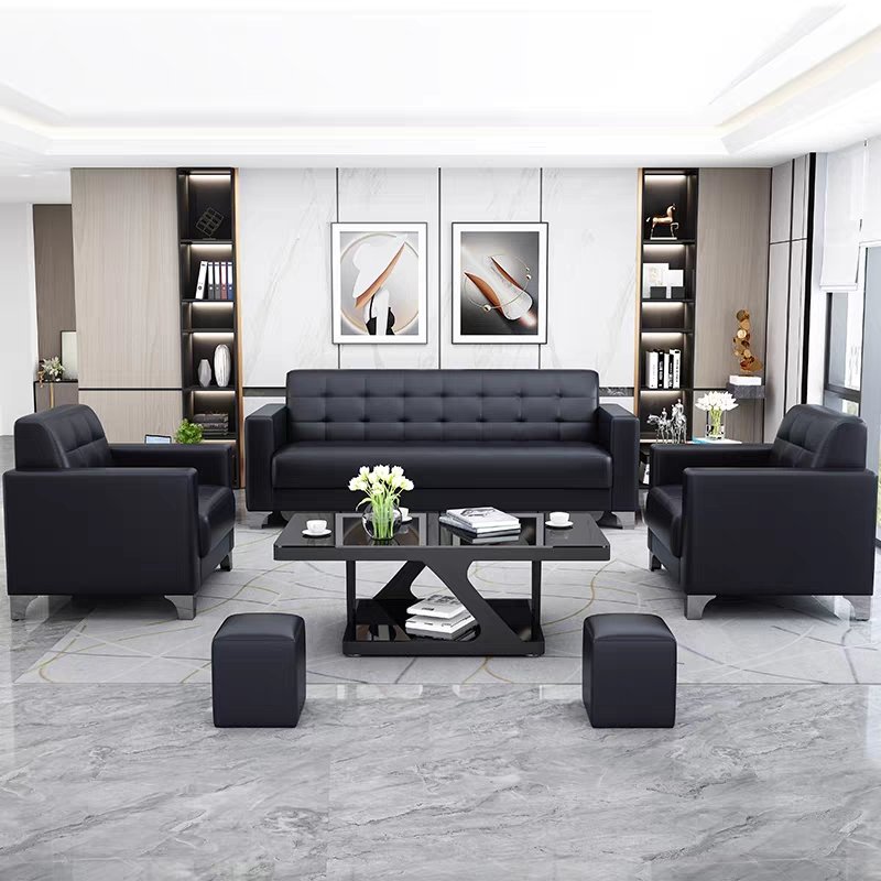 Furniture wholesale leather office sofa modern simple business reception three seat sofa