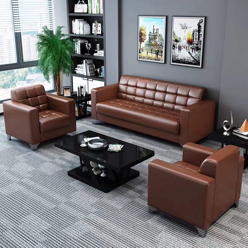 Furniture wholesale leather office sofa modern simple business reception three seat sofa