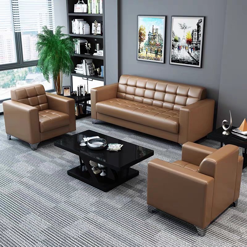 Furniture wholesale leather office sofa modern simple business reception three seat sofa