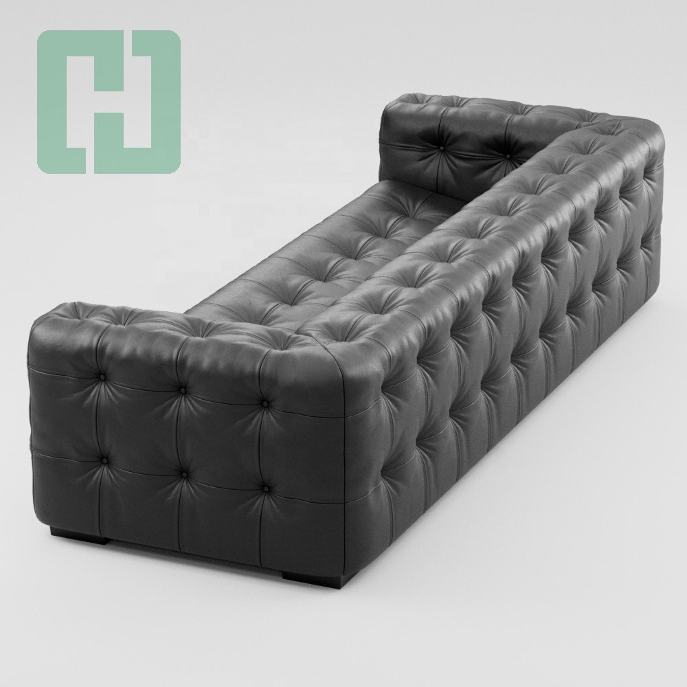 Unionwood Italian Modern Black Top Leather Sofa Chesterfield Leather Sofa For Living Room Office Sofas