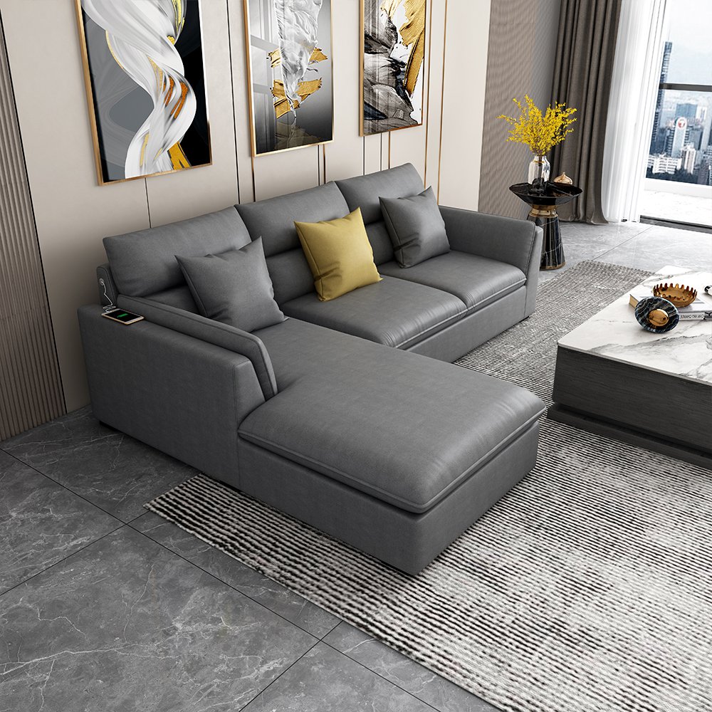 Luxury Modern Waterproof Fabric Velvet Grey l Shape Single 3 Seater Sectional Hotel Sofa Set Furniture Couch Living Room Sofas