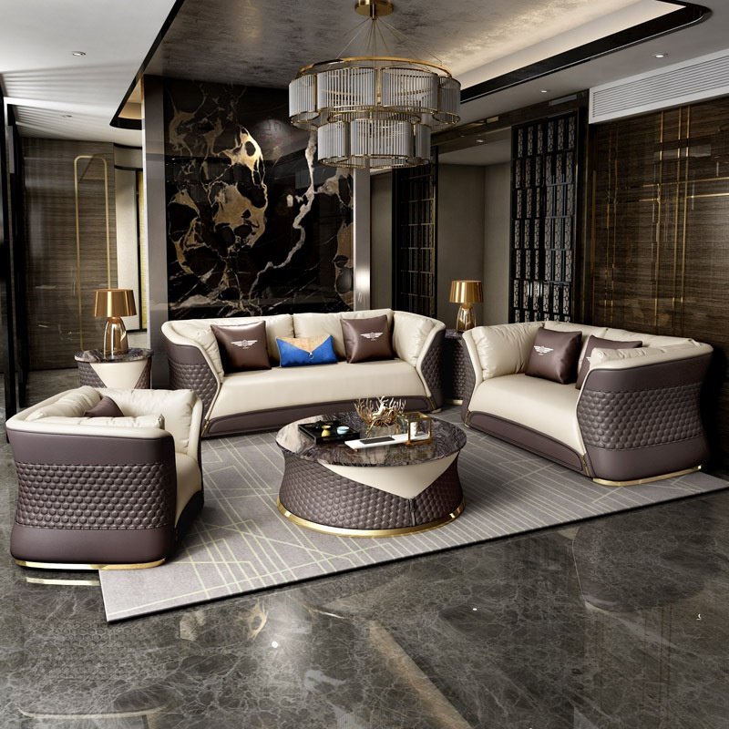 New Design Post-modern affordable luxury leather sofa villa apartment living room combination luxury villa furniture