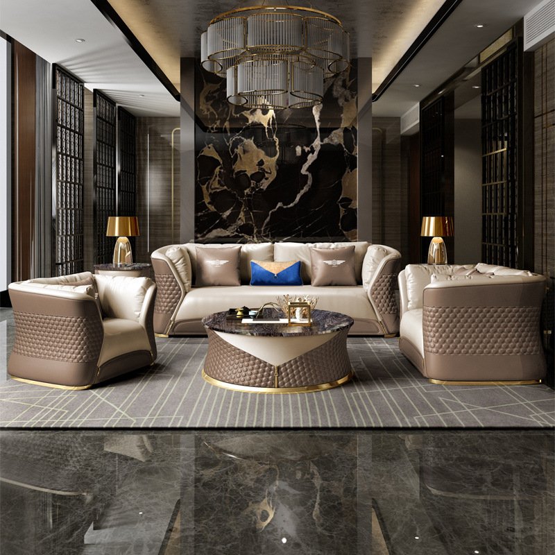 New Design Post-modern affordable luxury leather sofa villa apartment living room combination luxury villa furniture