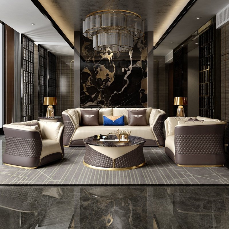 New Design Post-modern affordable luxury leather sofa villa apartment living room combination luxury villa furniture