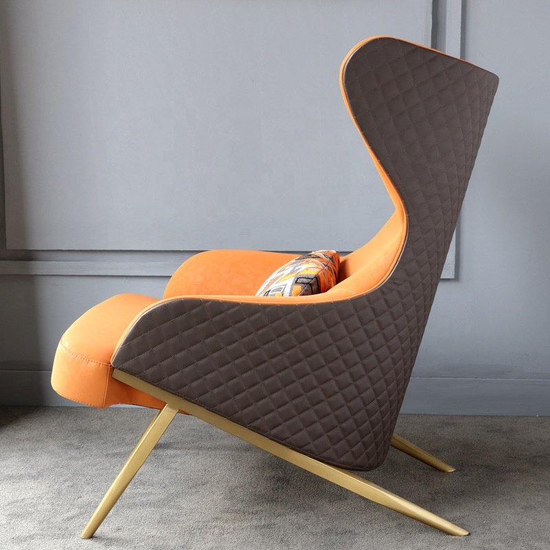 Salon Luxury Nordic snail chair light Orange Leather Leisure High Back Accent Chair