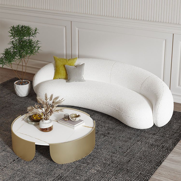 Nordic modern arc three-seat sofa combination office lamb wool studio reception sofa coffee table combination