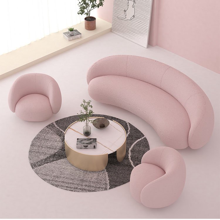 Nordic modern arc three-seat sofa combination office lamb wool studio reception sofa coffee table combination