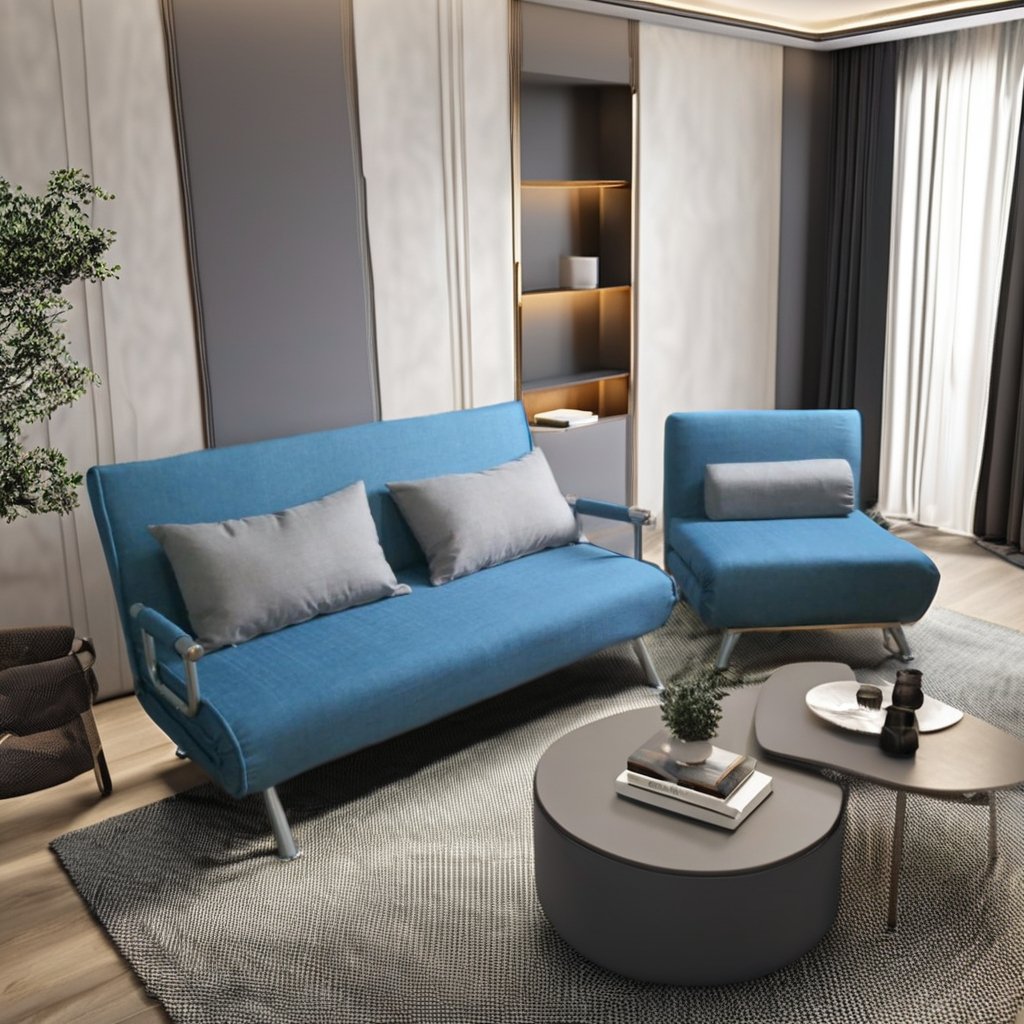 Modern Three-Seater Pull-Out Folding Futon Sofa Bed Full Steel Structure Cheap Fabric Metal Frame Hotels-China Supper Furniture