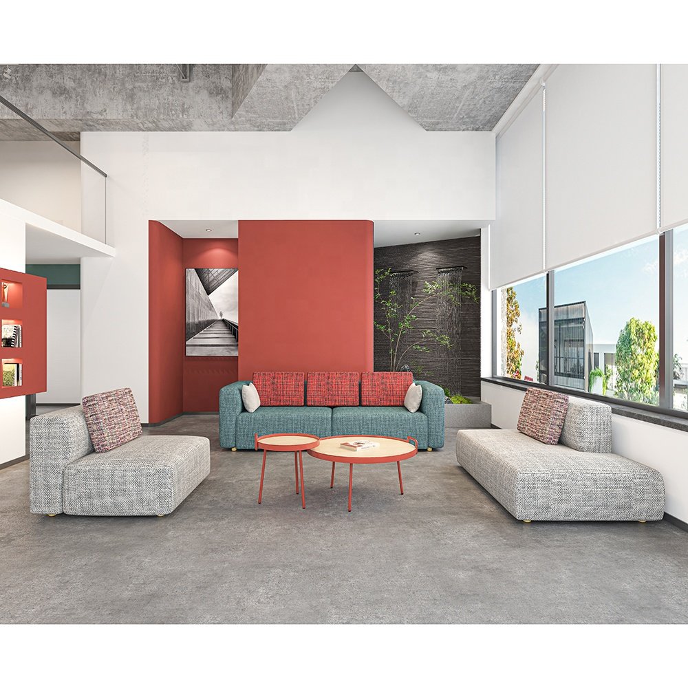 Factory Direct High-End Elegant Teal Knitting Fabric Sponge Sectional Couch Public Area Office Waiting Modular Seating Sofa Set