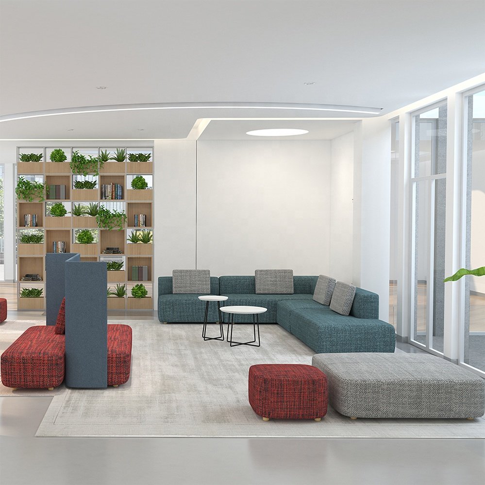 Factory Direct High-End Elegant Teal Knitting Fabric Sponge Sectional Couch Public Area Office Waiting Modular Seating Sofa Set