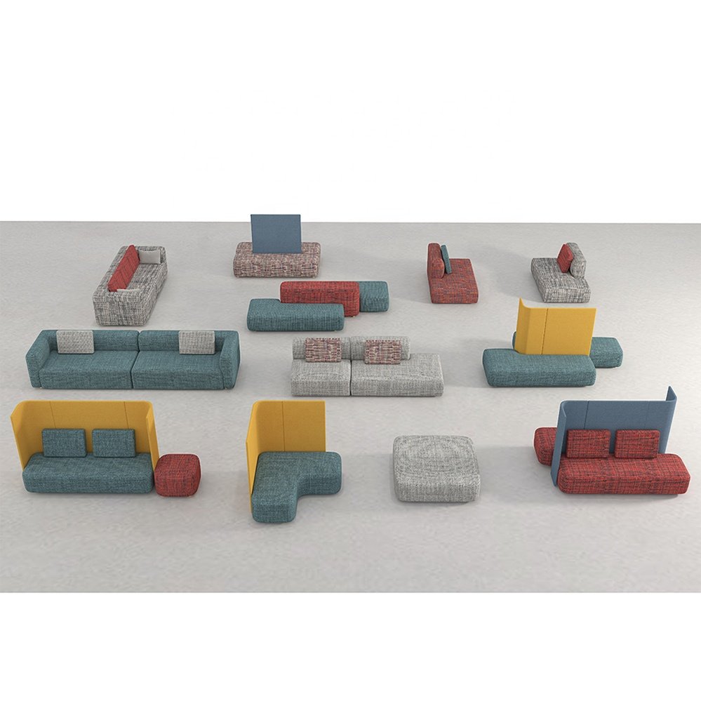 Factory Direct High-End Elegant Teal Knitting Fabric Sponge Sectional Couch Public Area Office Waiting Modular Seating Sofa Set