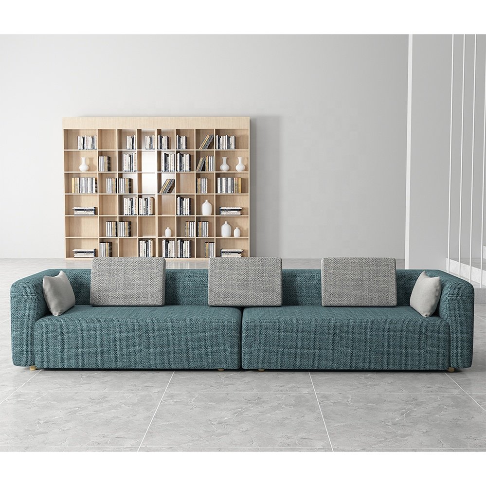 Factory Direct High-End Elegant Teal Knitting Fabric Sponge Sectional Couch Public Area Office Waiting Modular Seating Sofa Set