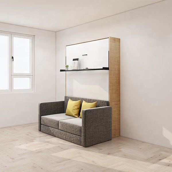 particle board or plywood murphy bed gas piston mechanism with sofa and top shelving