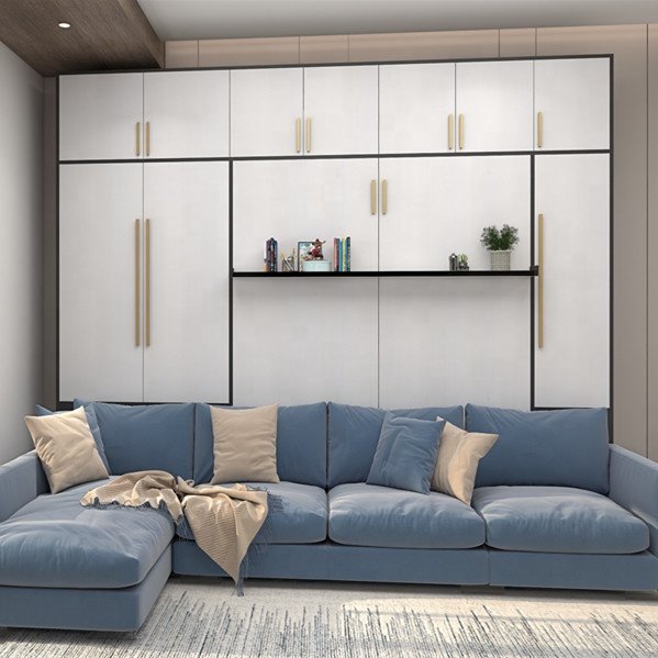 particle board or plywood murphy bed gas piston mechanism with sofa and top shelving