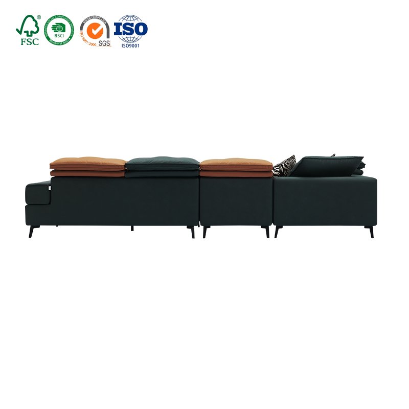 Modern Italian style 5 seater yellow office sofa set sectional chaise lounge L shape sofa