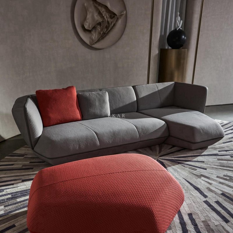 Nordic Design 3 Seater Floor Sofa Luxury L Shape Fabric Wedding Couch Grey Living Room Sofas for Villa