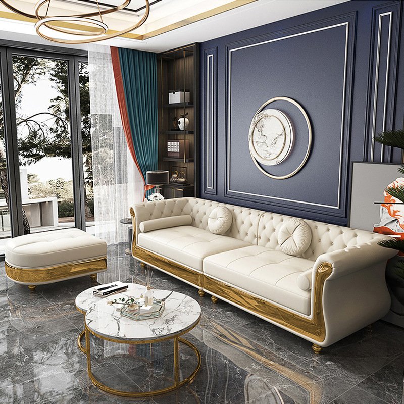 Hotel Single 3 4 Seater Modern Pu Leather L Shape Sectional Chesterfield Sofa Set Living Room Furniture For Home Luxury