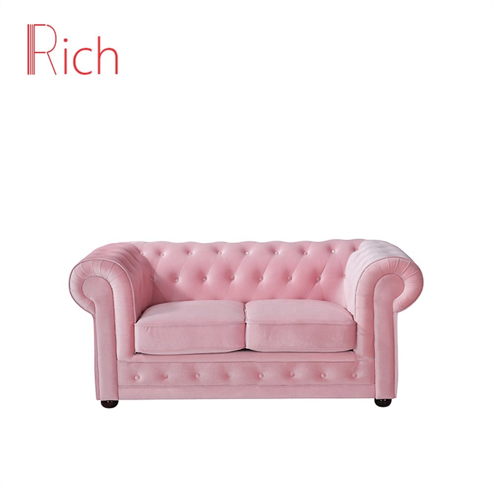 Wholesale Furniture Factory Direct Pink Velvet Chesterfield Sofa Living Room Couch Furniture