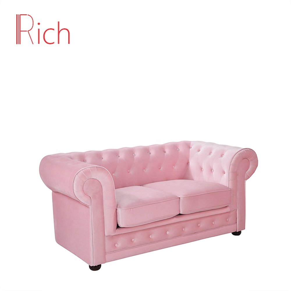 Wholesale Furniture Factory Direct Pink Velvet Chesterfield Sofa Living Room Couch Furniture