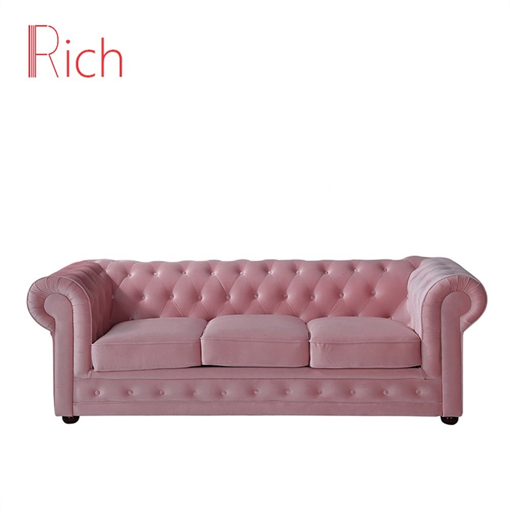 Wholesale Furniture Factory Direct Pink Velvet Chesterfield Sofa Living Room Couch Furniture