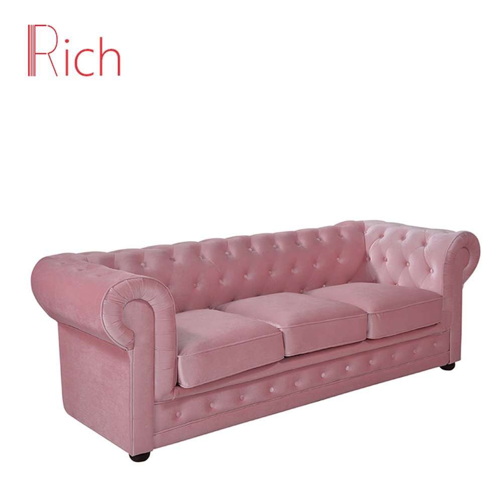 Wholesale Furniture Factory Direct Pink Velvet Chesterfield Sofa Living Room Couch Furniture