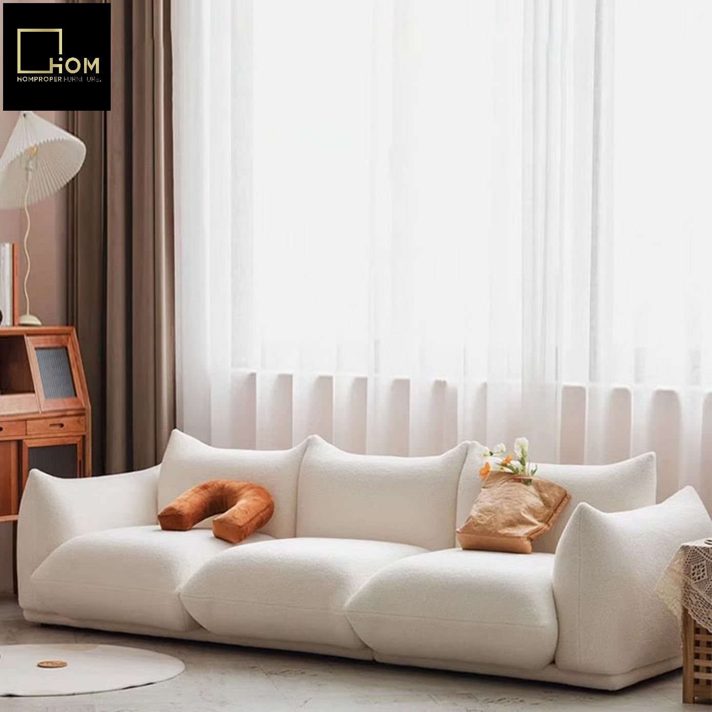 Living room designer Japanese cream style small apartment straight fabric sofa Nordic wabisabi small apartment bread combination